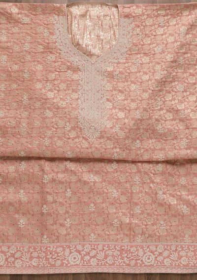 Pink Threadwork Banarasi Unstitched Salwar Suit-Koskii