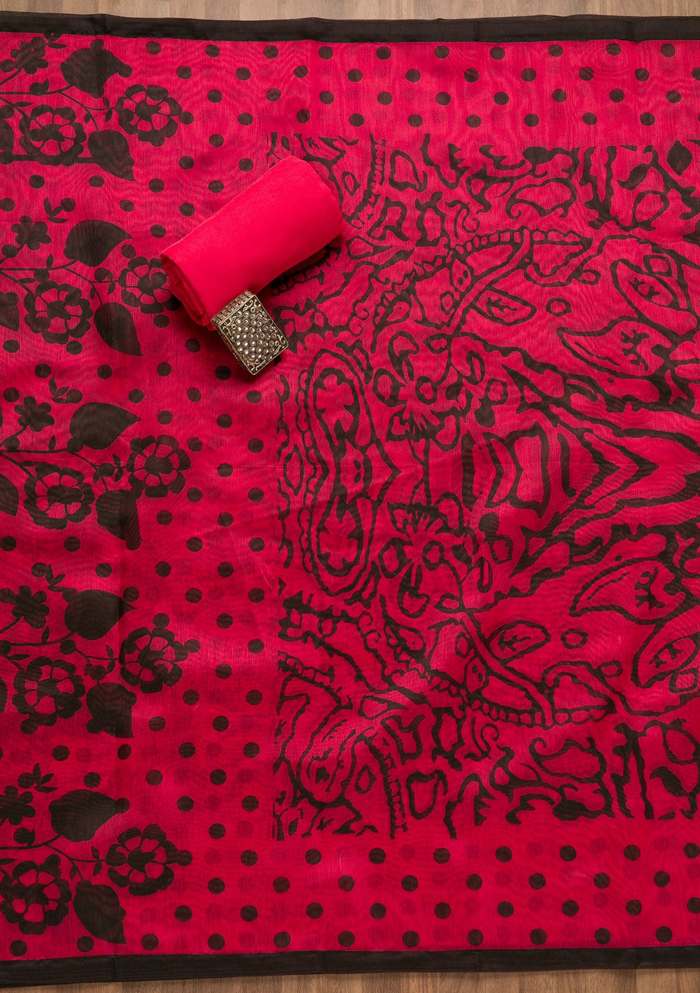 Pink Threadwork Chanderi Unstitched Salwar Suit-Koskii