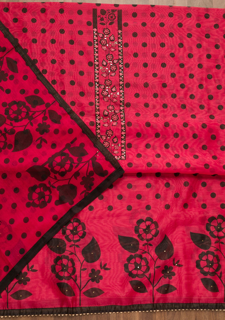 Pink Threadwork Chanderi Unstitched Salwar Suit-Koskii