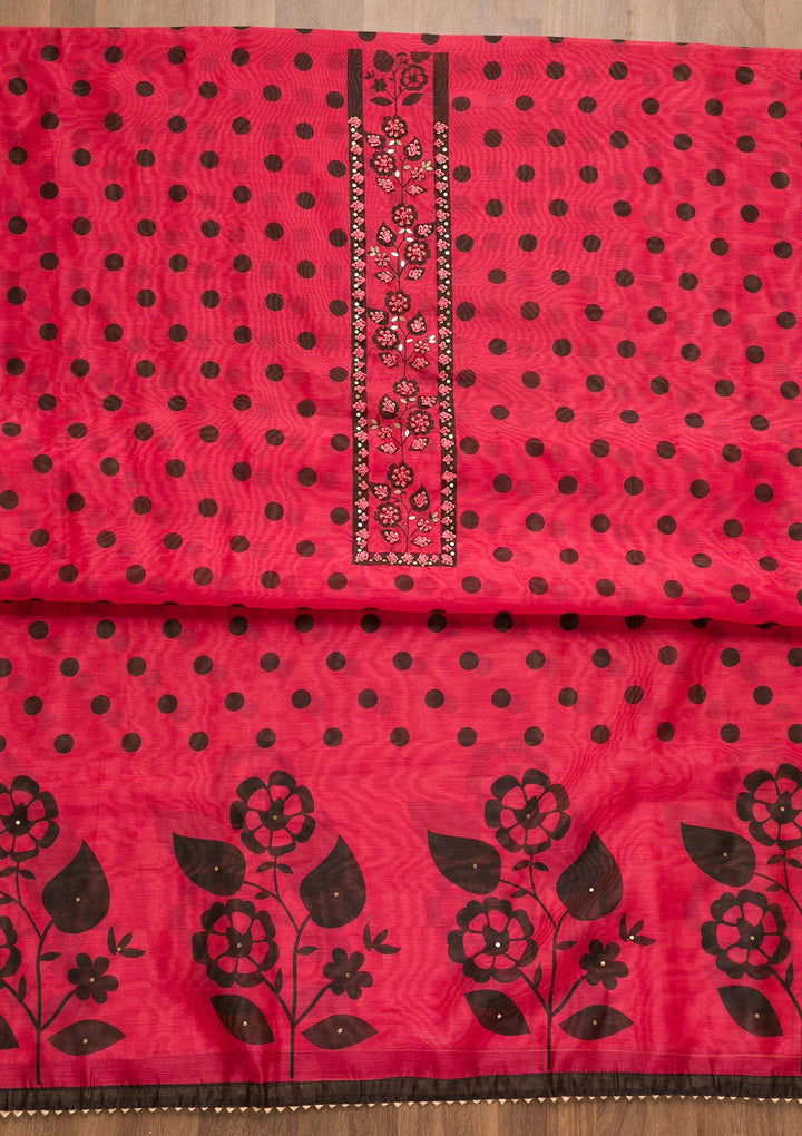 Pink Threadwork Chanderi Unstitched Salwar Suit-Koskii