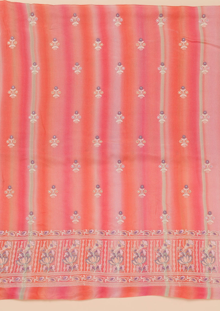 Pink Threadwork Chiffon Unstitched Salwar Suit-Koskii