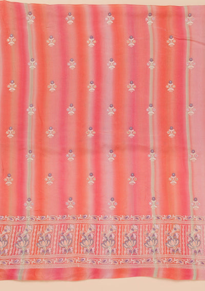 Pink Threadwork Chiffon Unstitched Salwar Suit-Koskii