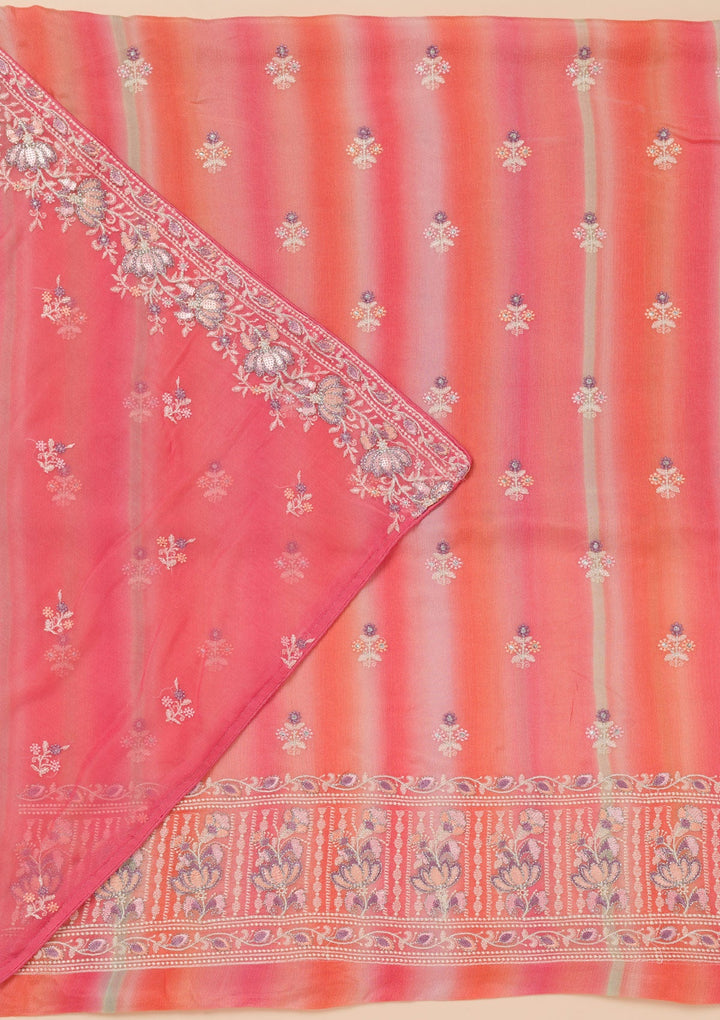 Pink Threadwork Chiffon Unstitched Salwar Suit-Koskii