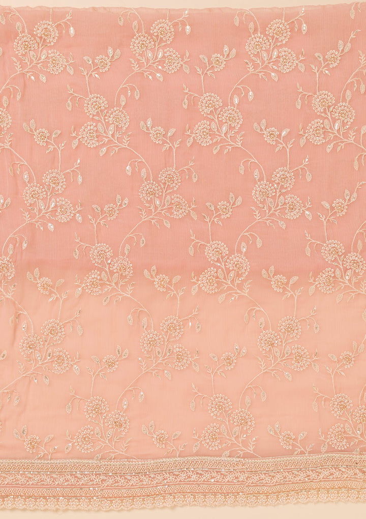 Pink Threadwork Chiffon Unstitched Salwar Suit-Koskii