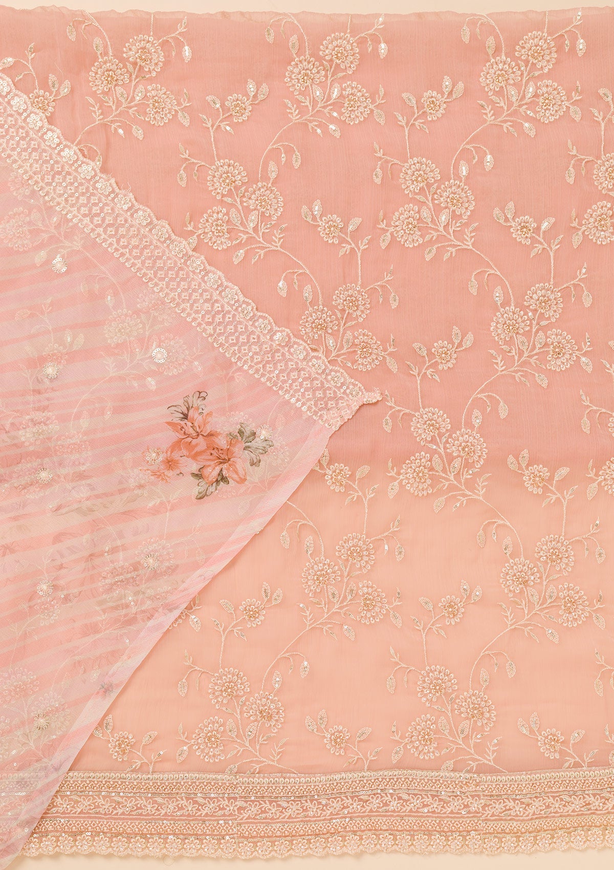 Pink Threadwork Chiffon Unstitched Salwar Suit-Koskii