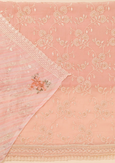 Pink Threadwork Chiffon Unstitched Salwar Suit-Koskii