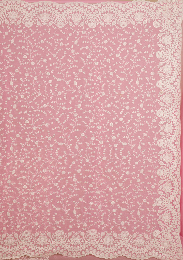 Pink Threadwork Chiffon Saree-Koskii