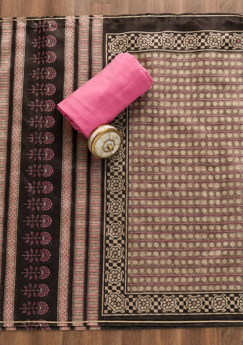 Pink Threadwork Cotton Unstitched Salwar Suit-Koskii