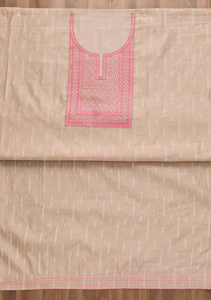 Pink Threadwork Cotton Unstitched Salwar Suit-Koskii