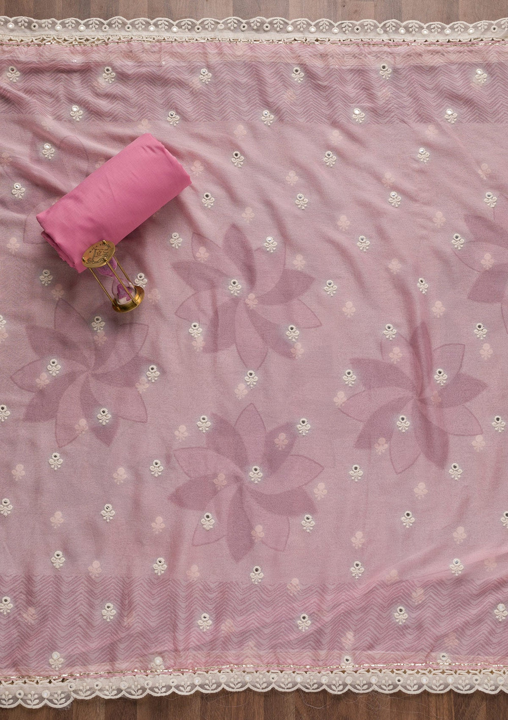 Pink Threadwork Cotton Unstitched Salwar Suit-Koskii