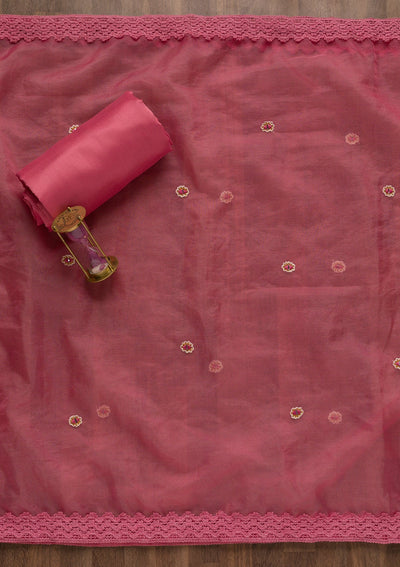 Pink Threadwork Cotton Unstitched Salwar Suit-Koskii