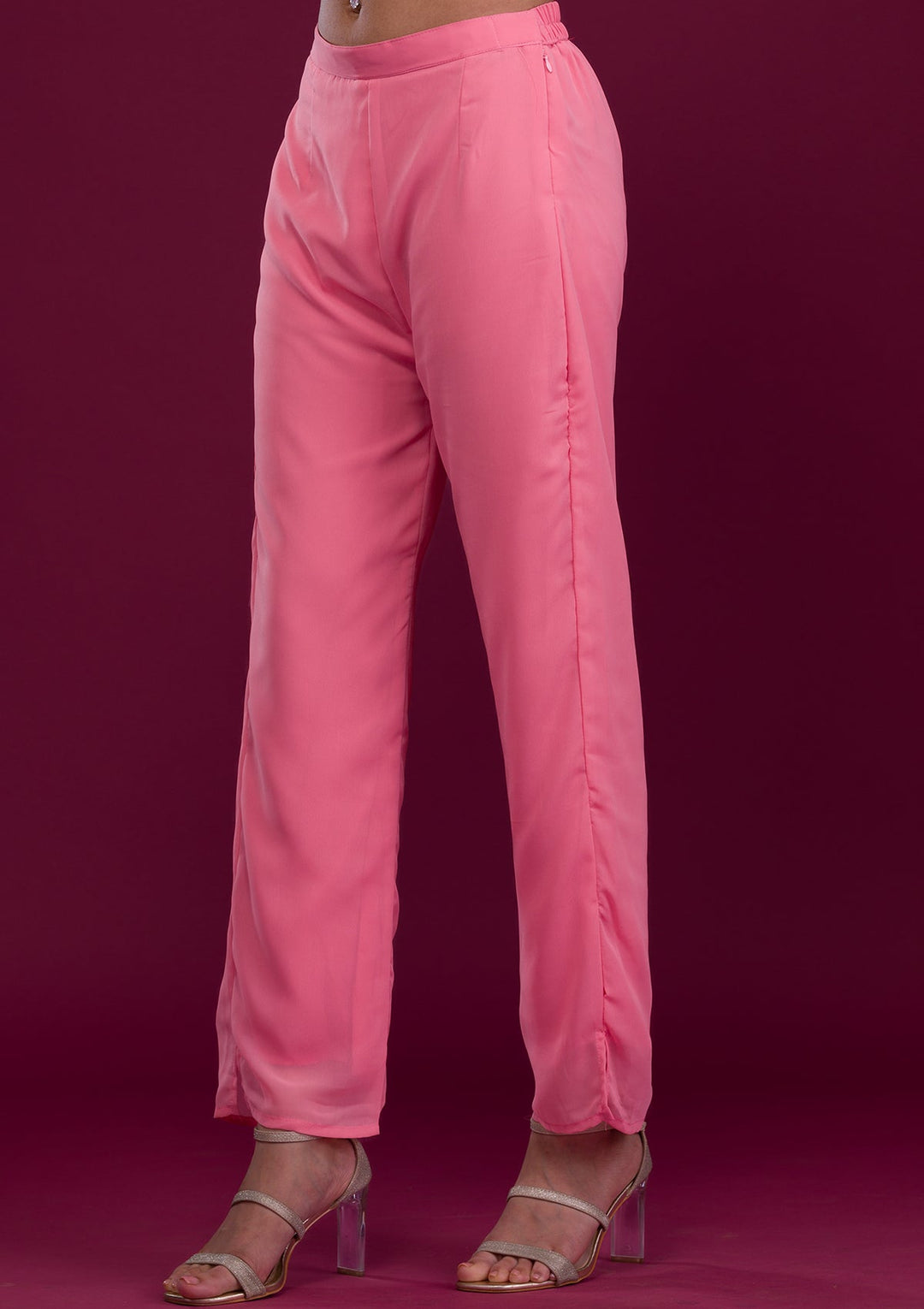 Pink Threadwork Georgette Readymade Salwar Kameez-Koskii