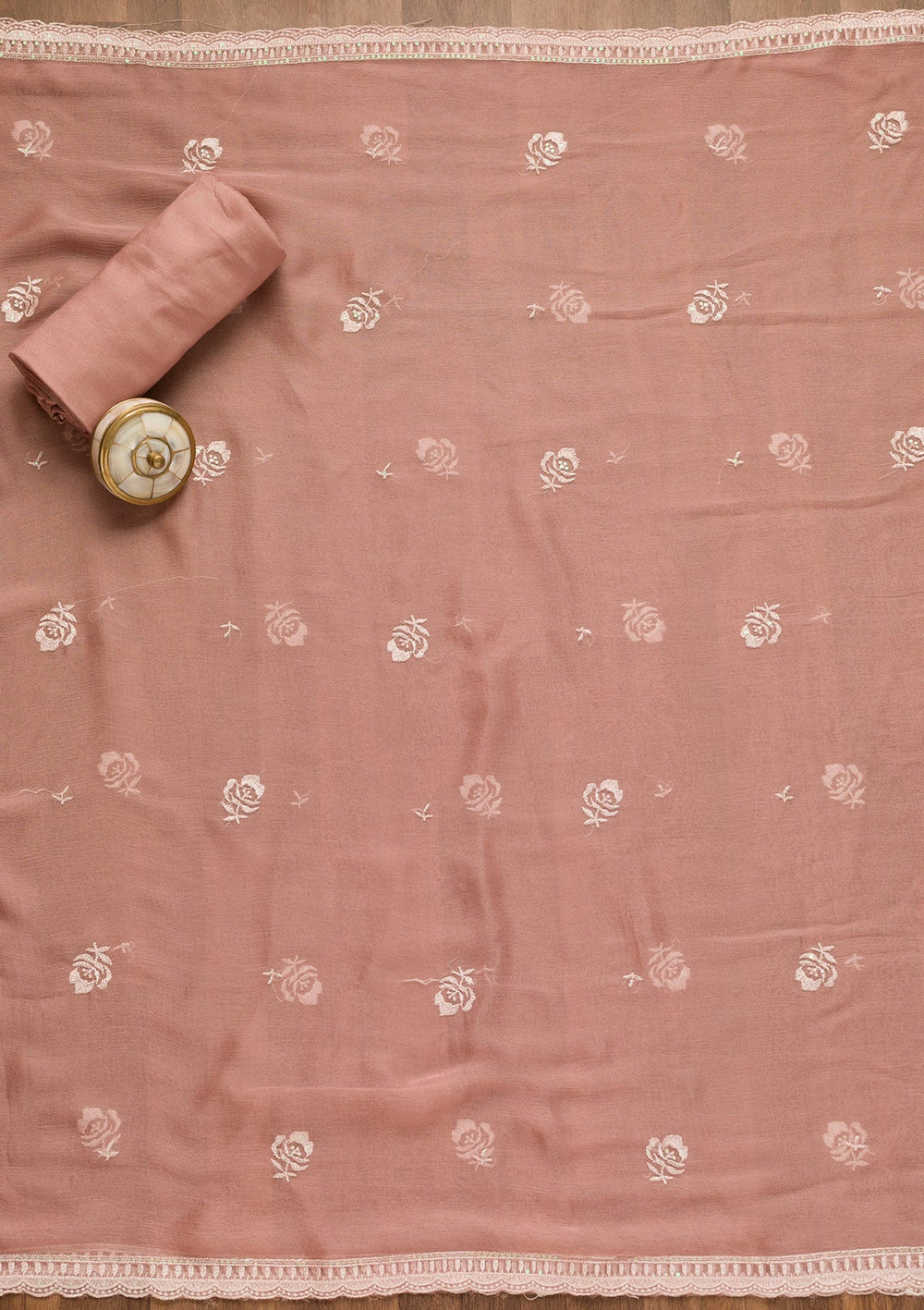 Pink Threadwork Georgette Unstitched Salwar Suit-Koskii