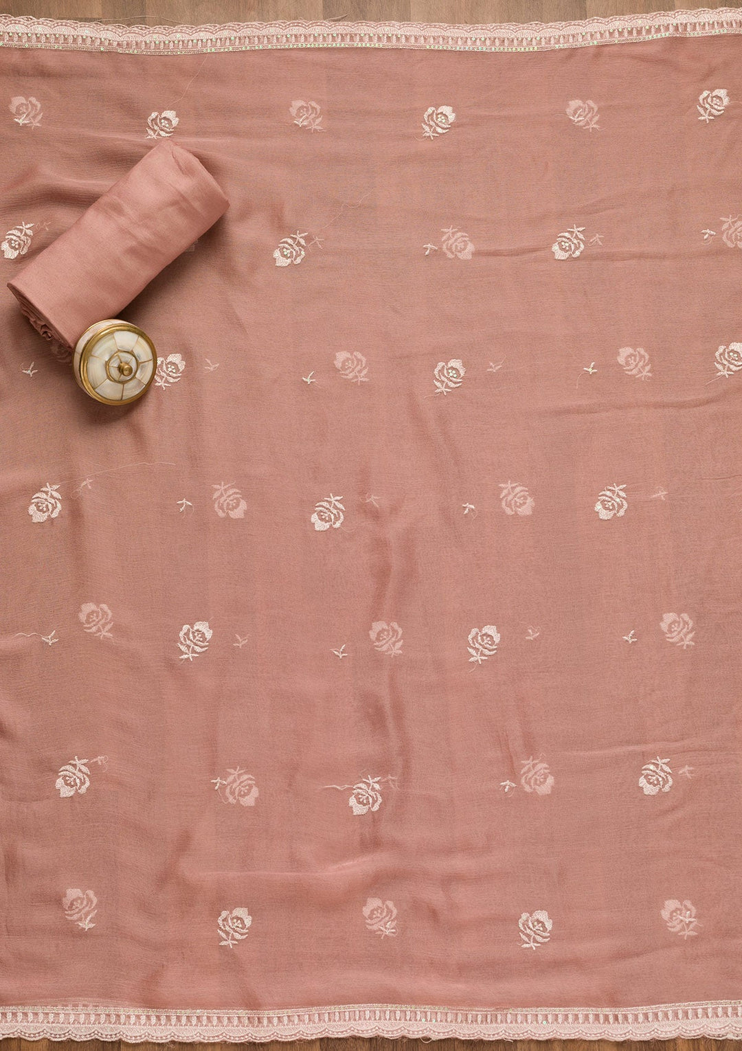 Pink Threadwork Georgette Unstitched Salwar Suit-Koskii
