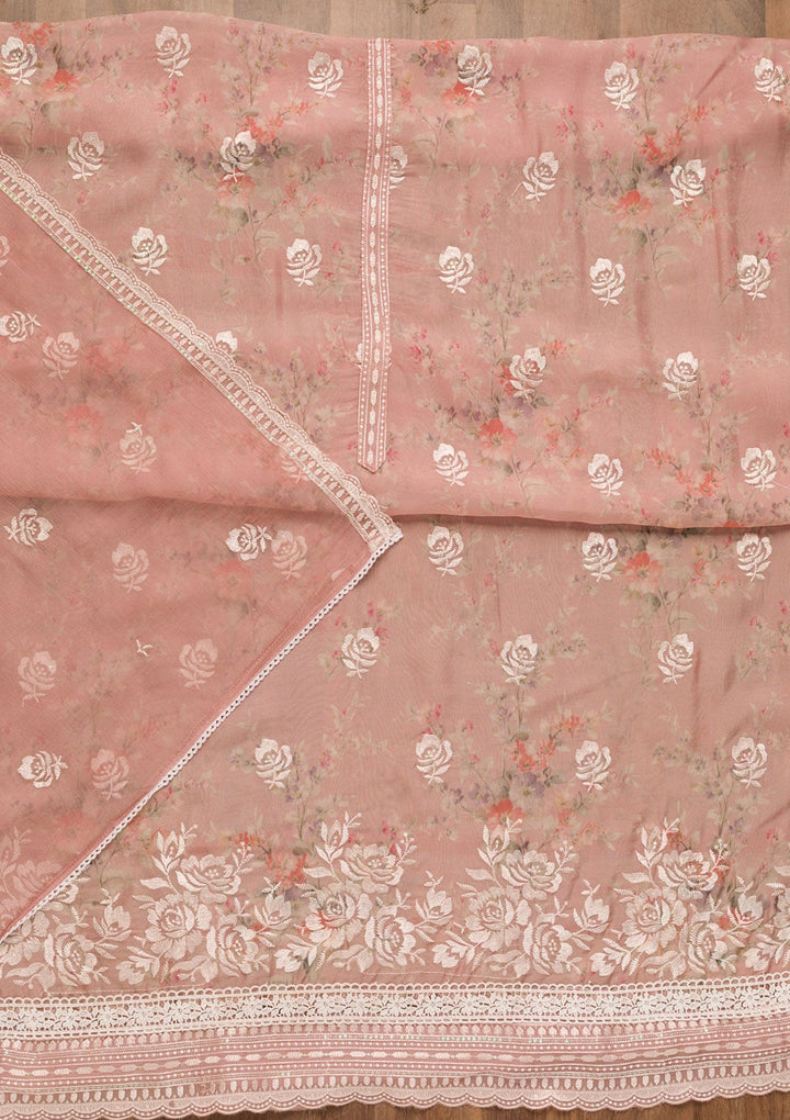 Pink Threadwork Georgette Unstitched Salwar Suit-Koskii