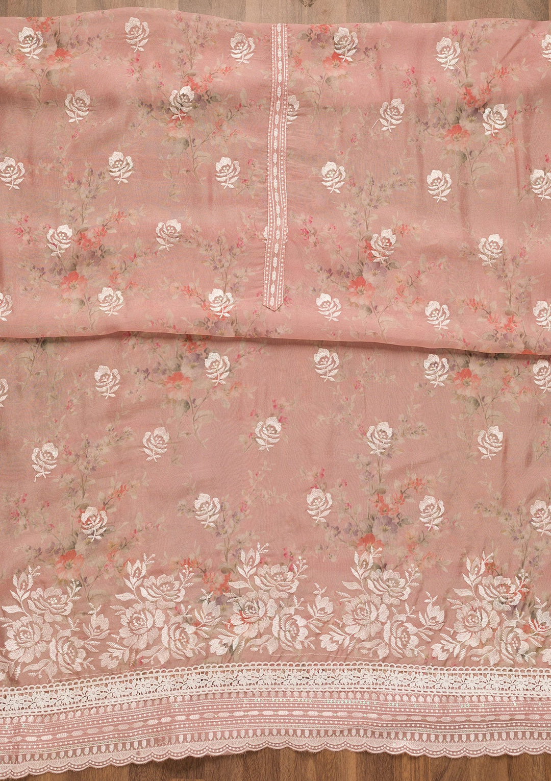 Pink Threadwork Georgette Unstitched Salwar Suit-Koskii