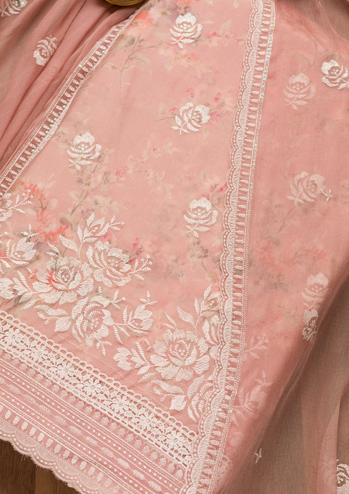 Pink Threadwork Georgette Unstitched Salwar Suit-Koskii