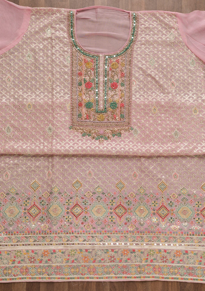 Pink Threadwork Georgette Unstitched Salwar Suit-Koskii