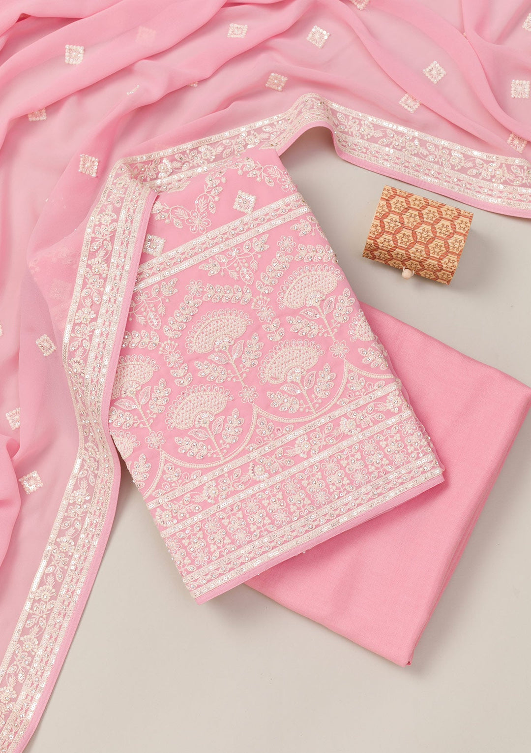 Buy Pink Threadwork Georgette Unstitched Salwar Suit - Koskii Buy Pink Threadwork Georgette Unstitched Salwar Suit - Koskii
