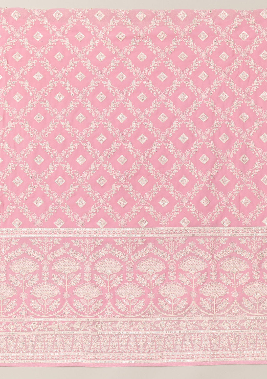 Pink Threadwork Georgette Unstitched Salwar Suit-Koskii