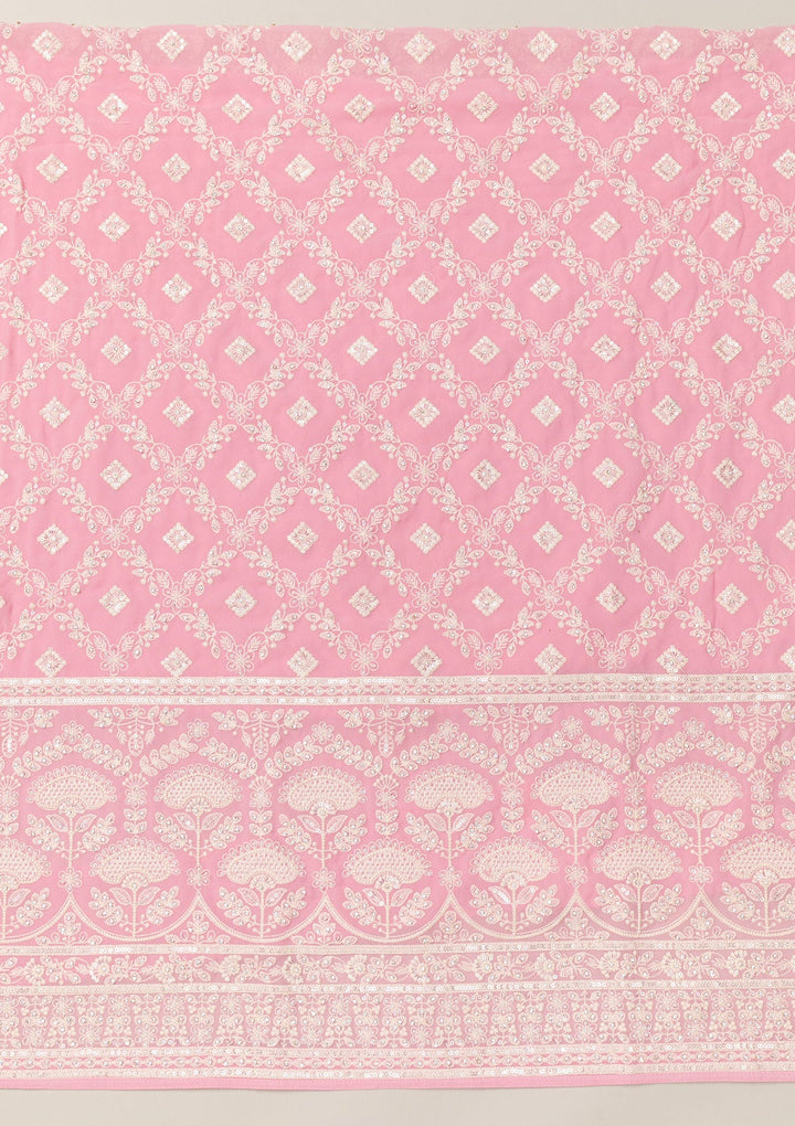 Pink Threadwork Georgette Unstitched Salwar Suit-Koskii
