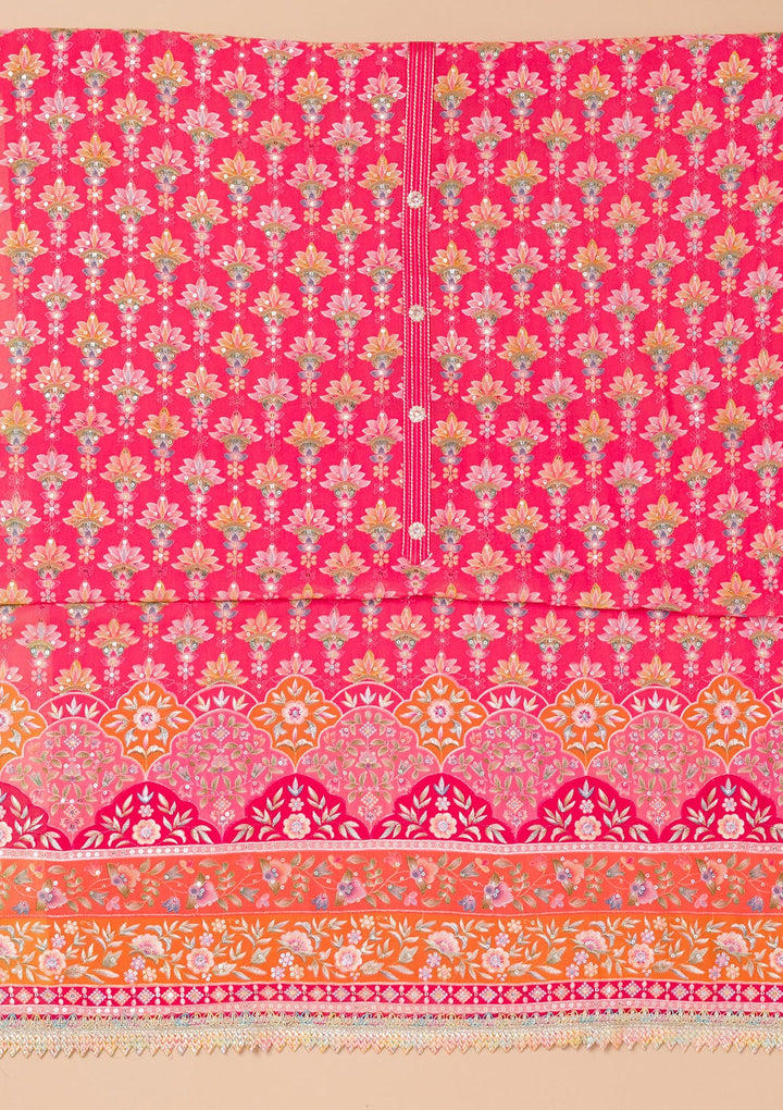Pink Threadwork Georgette Unstitched Salwar Suit-Koskii