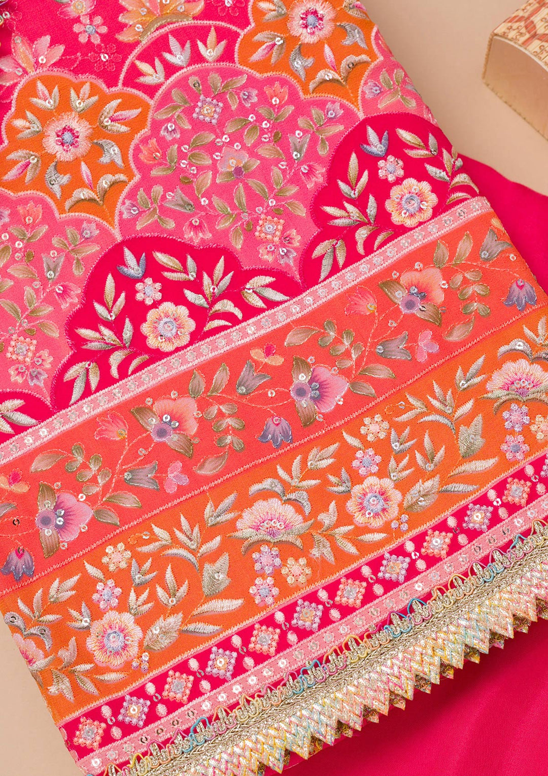 Pink Threadwork Georgette Unstitched Salwar Suit-Koskii