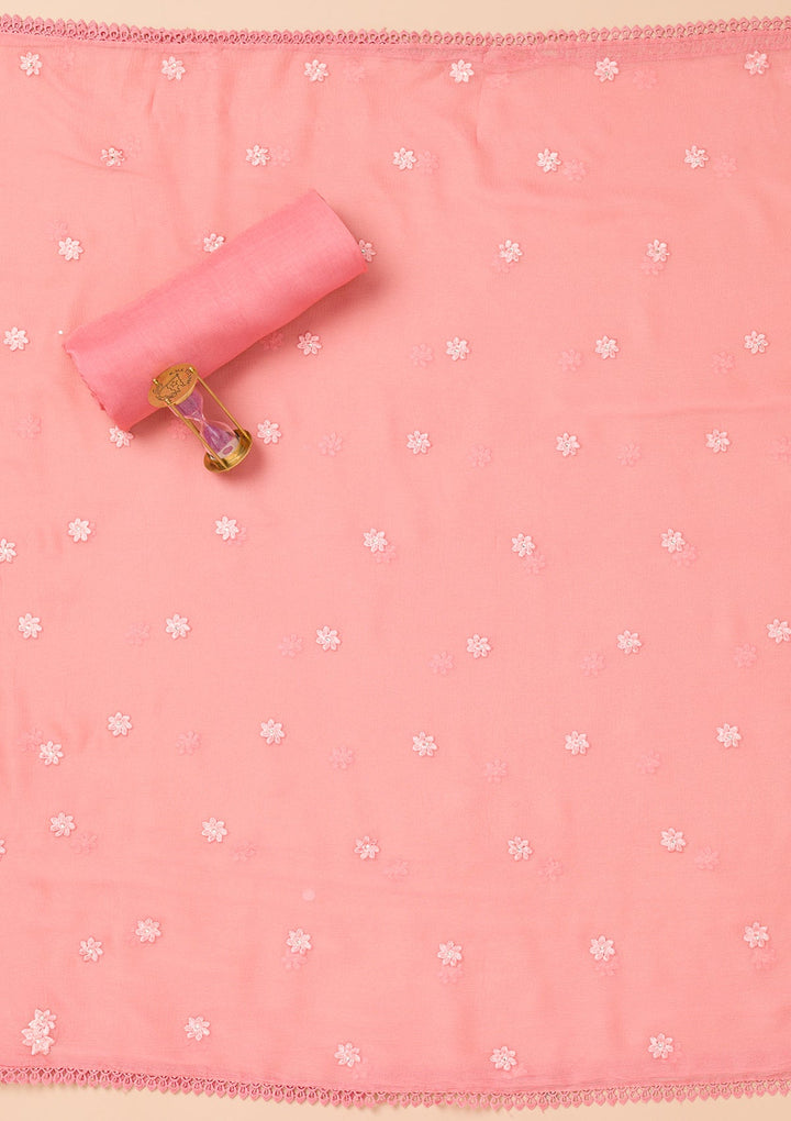 Pink Threadwork Georgette Unstitched Salwar Suit-Koskii