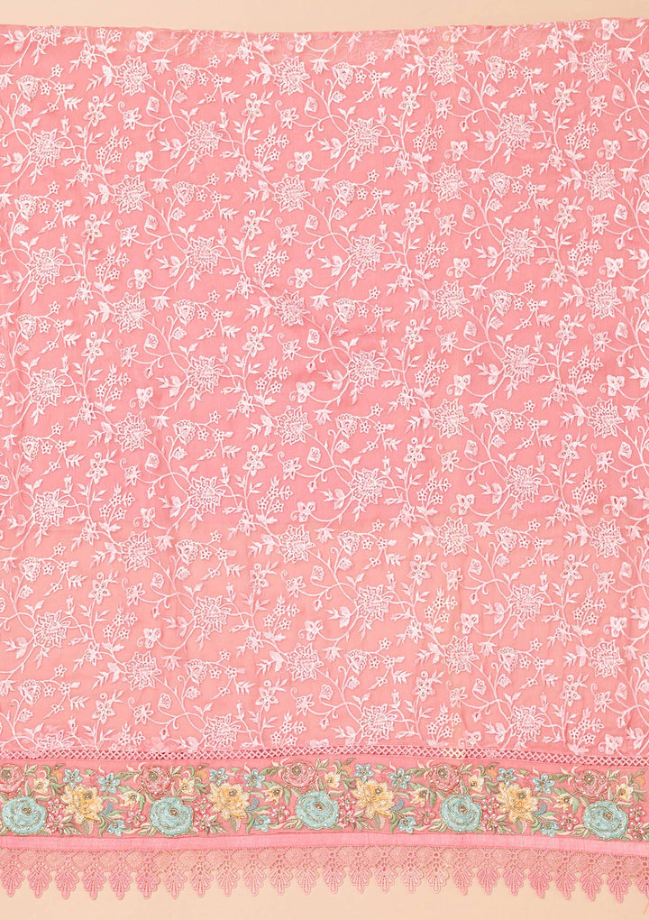 Pink Threadwork Georgette Unstitched Salwar Suit-Koskii