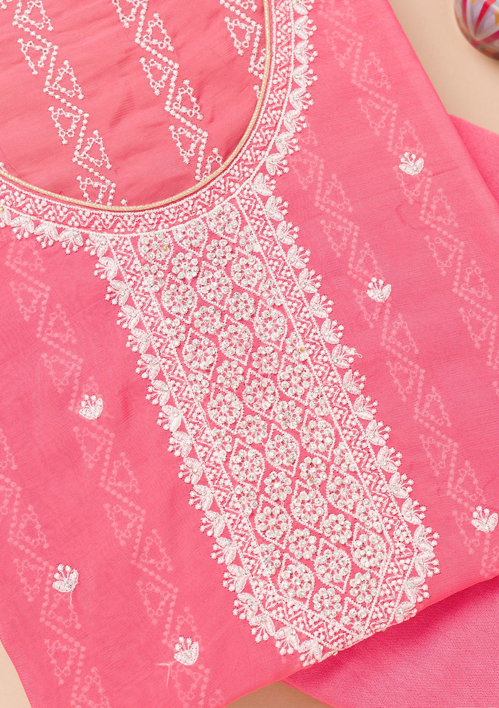 Pink Threadwork Georgette Unstitched Salwar Suit-Koskii