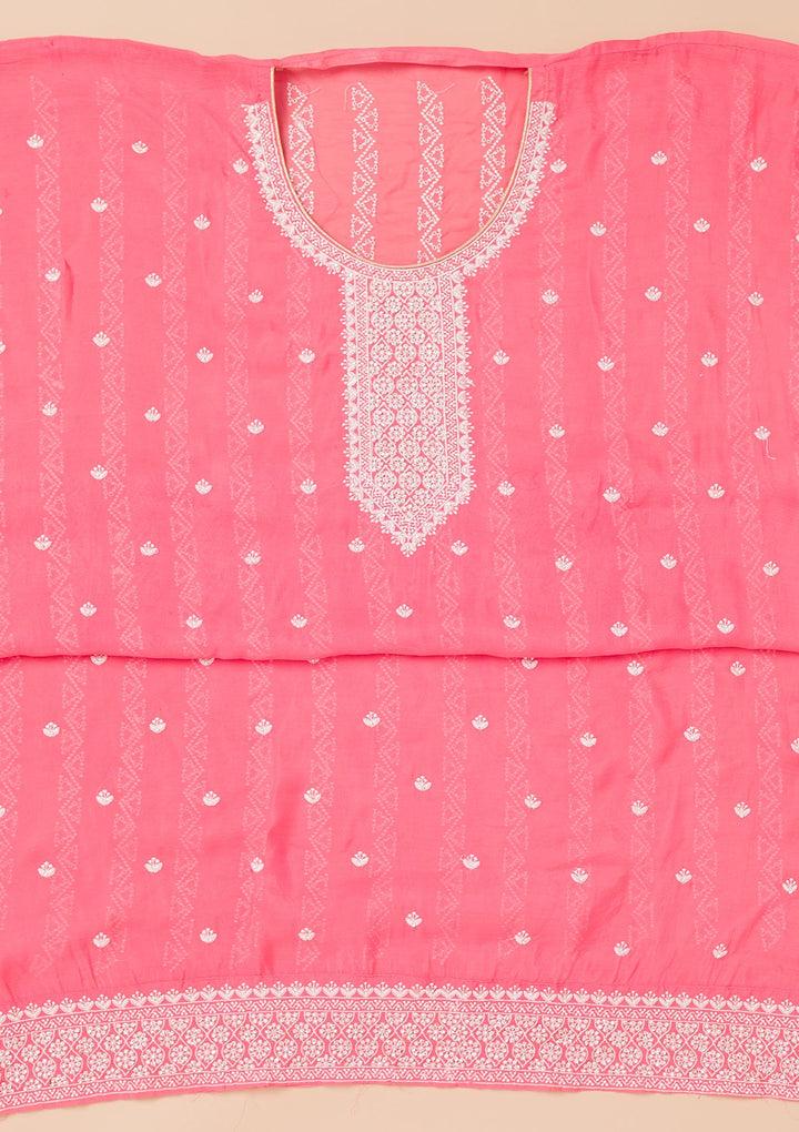 Pink Threadwork Georgette Unstitched Salwar Suit-Koskii