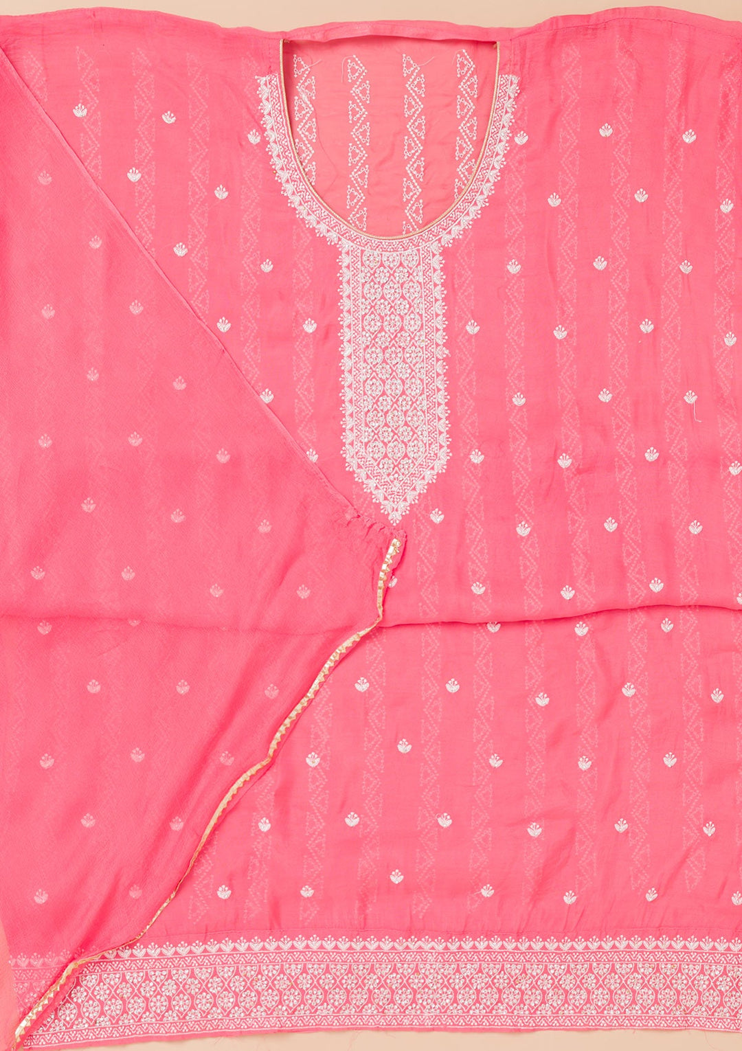 Pink Threadwork Georgette Unstitched Salwar Suit-Koskii