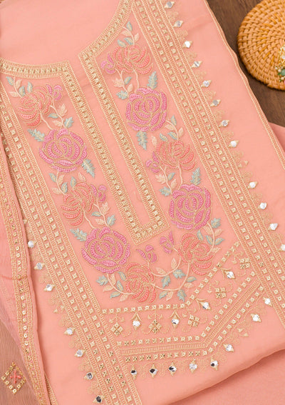 Pink Threadwork Georgette Unstitched Salwar Suit-Koskii