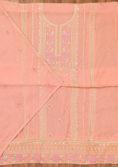 Pink Threadwork Georgette Unstitched Salwar Suit-Koskii