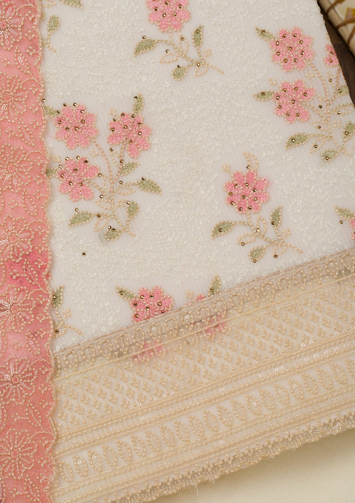 Pink Threadwork Georgette Unstitched Salwar Suit-Koskii