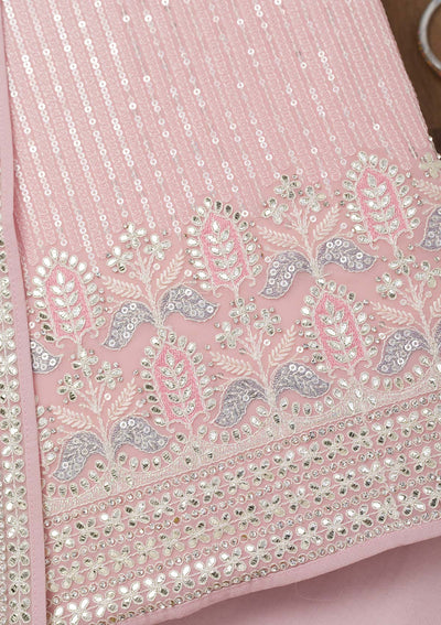 Pink Threadwork Georgette Unstitched Salwar Suit-Koskii