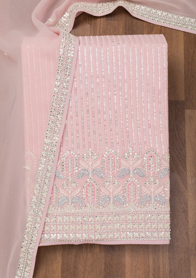 Pink Threadwork Georgette Unstitched Salwar Suit-Koskii