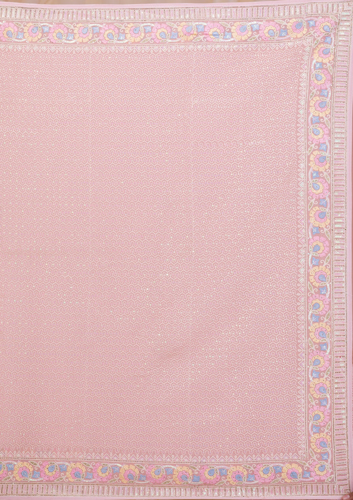 Pink Threadwork Georgette Saree-Koskii