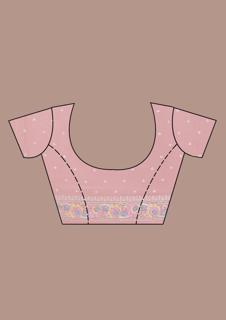 Pink Threadwork Georgette Saree-Koskii