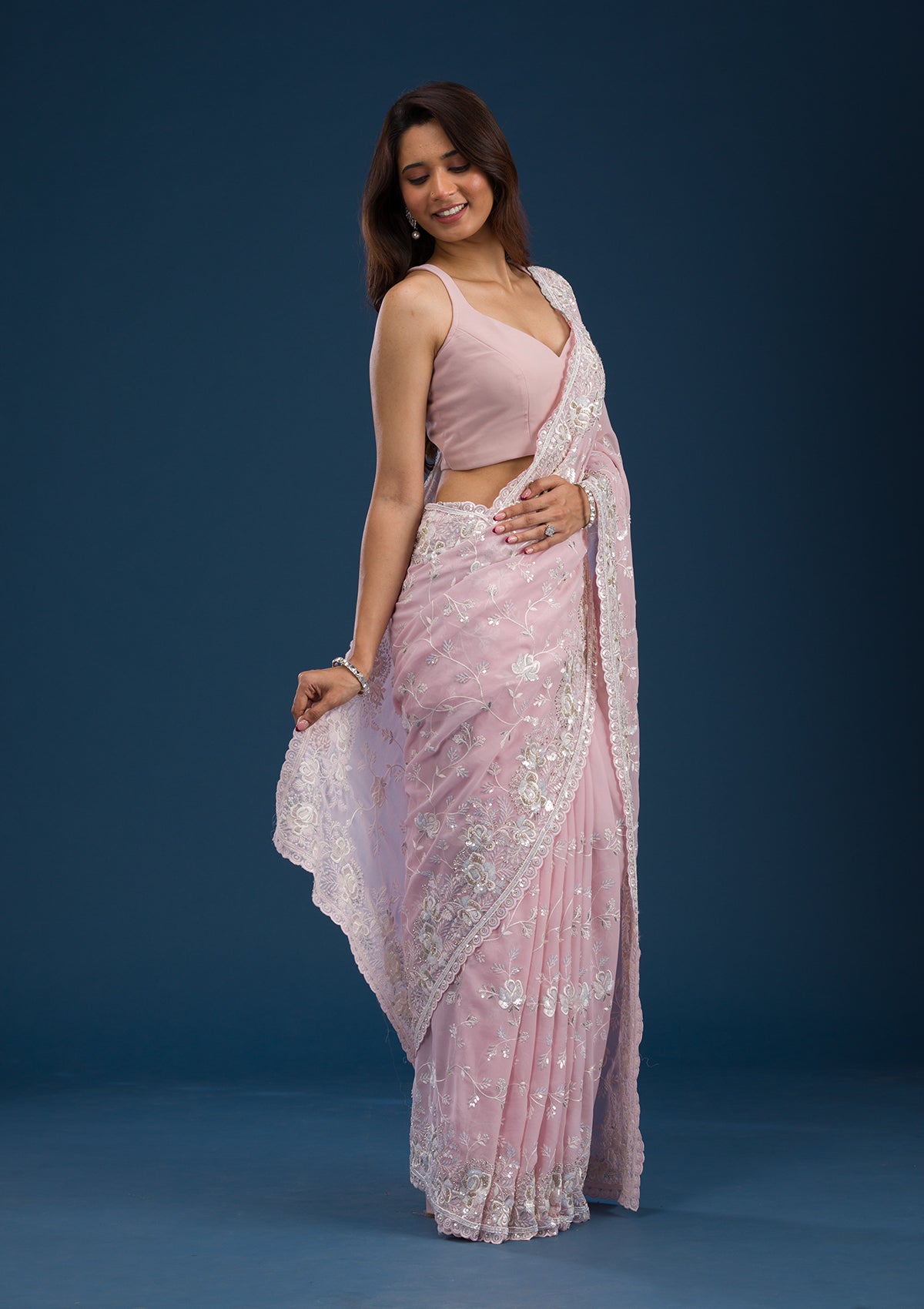 Pink Threadwork Georgette Saree-Koskii