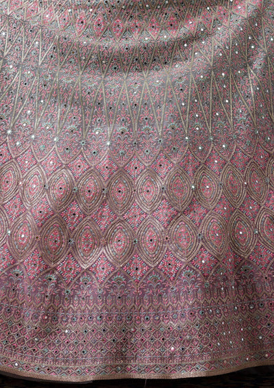 Pink Threadwork Net Readymade Lehenga-Koskii