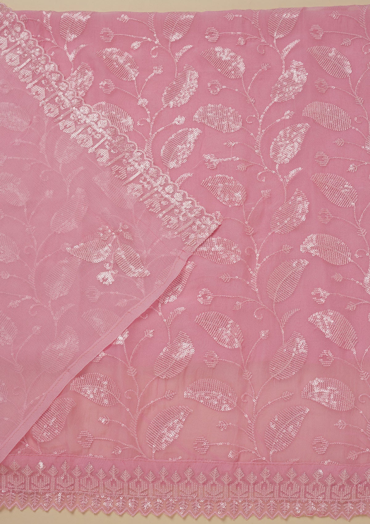 Pink Threadwork Organza Unstitched Salwar Suit-Koskii