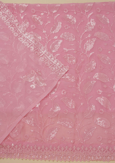 Pink Threadwork Organza Unstitched Salwar Suit-Koskii