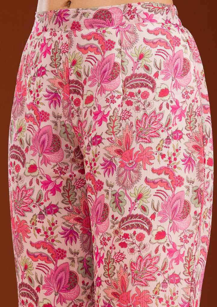 Pink Threadwork Semi Crepe Readymade Salwar Suit