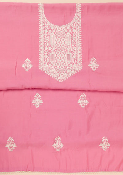 Pink Threadwork Semi Crepe Unstitched Salwar Suit-Koskii