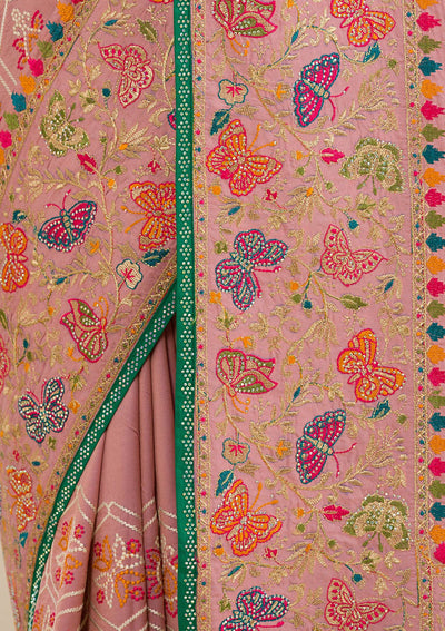 Pink Threadwork Soft Silk Saree-Koskii