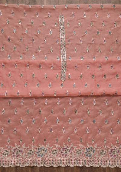 Pink Threadwork Tissue Unstitched Salwar Suit-Koskii