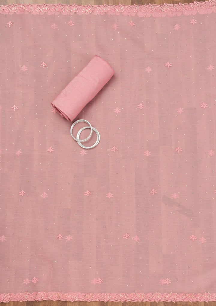 Pink Threadwork Tissue Unstitched Salwar Suit-Koskii