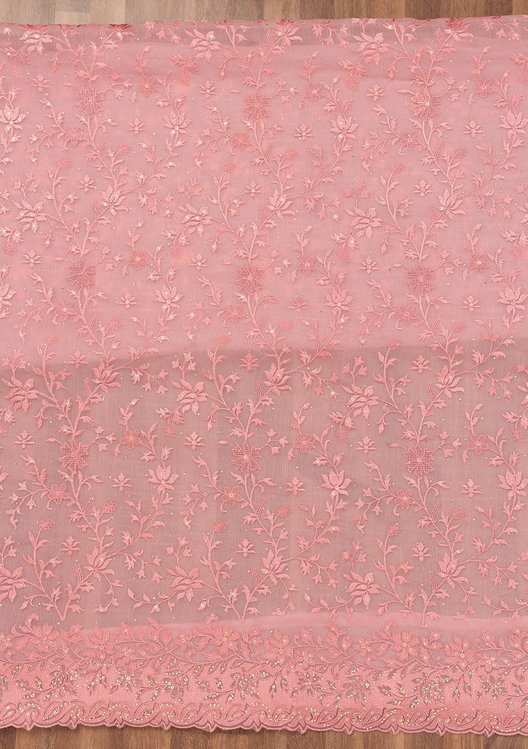 Pink Threadwork Tissue Unstitched Salwar Suit-Koskii