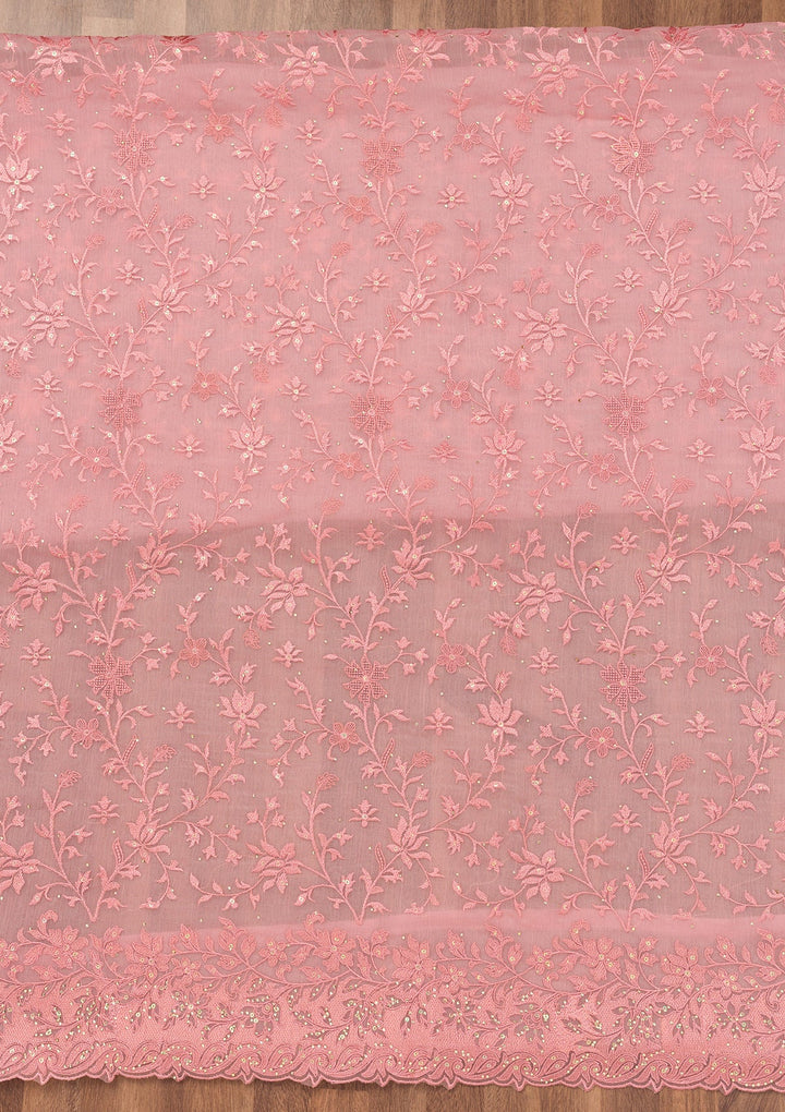 Pink Threadwork Tissue Unstitched Salwar Suit-Koskii